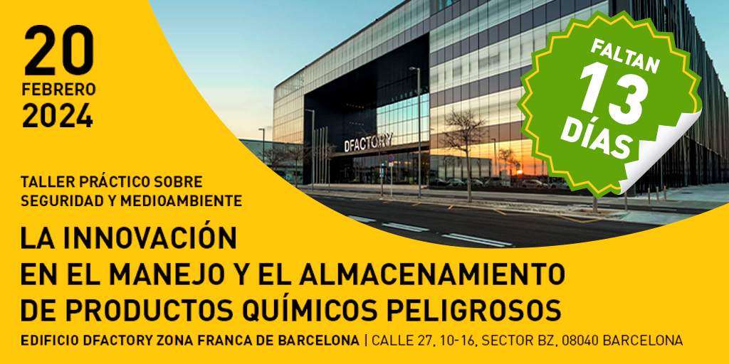 ¡Solo faltan 13 días! El 20 de febrero, el Edificio DFACTORY en la Zona Franca de Barcelona será sede del taller 'La Innovación en el Manejo y Almacenamiento de Productos Químicos Peligrosos', + INFO: conterol.es/es/mas_Informa… #productosInflamables #tallerpractico #formacion