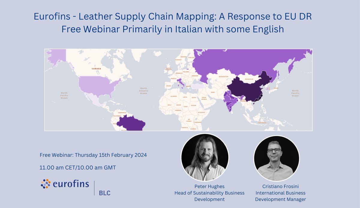 Book your place on next week's FREE WEBINAR - Leather Supply Chain Mapping: A Response to EU DR primarily in Italian >>
blcleathertech.com/news/eurofins-…
#webinar #italian #leather #supplychain
