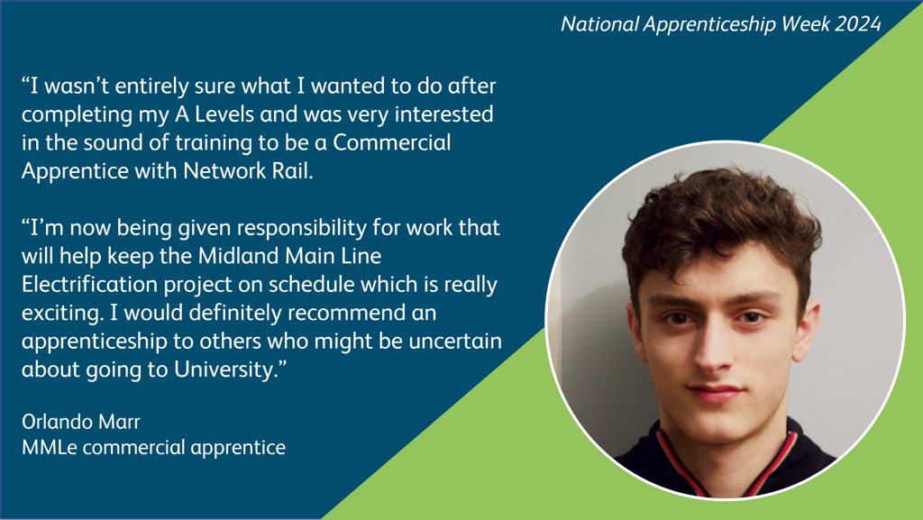 Meet apprentice Orlando who works as part of the MML project commercial team. The MML upgrade will eventually see the line from Sheffield to St Pancras electrified as new bi-mode trains are introduced, leading to faster, more reliable and greener journeys for passengers #NAW2024