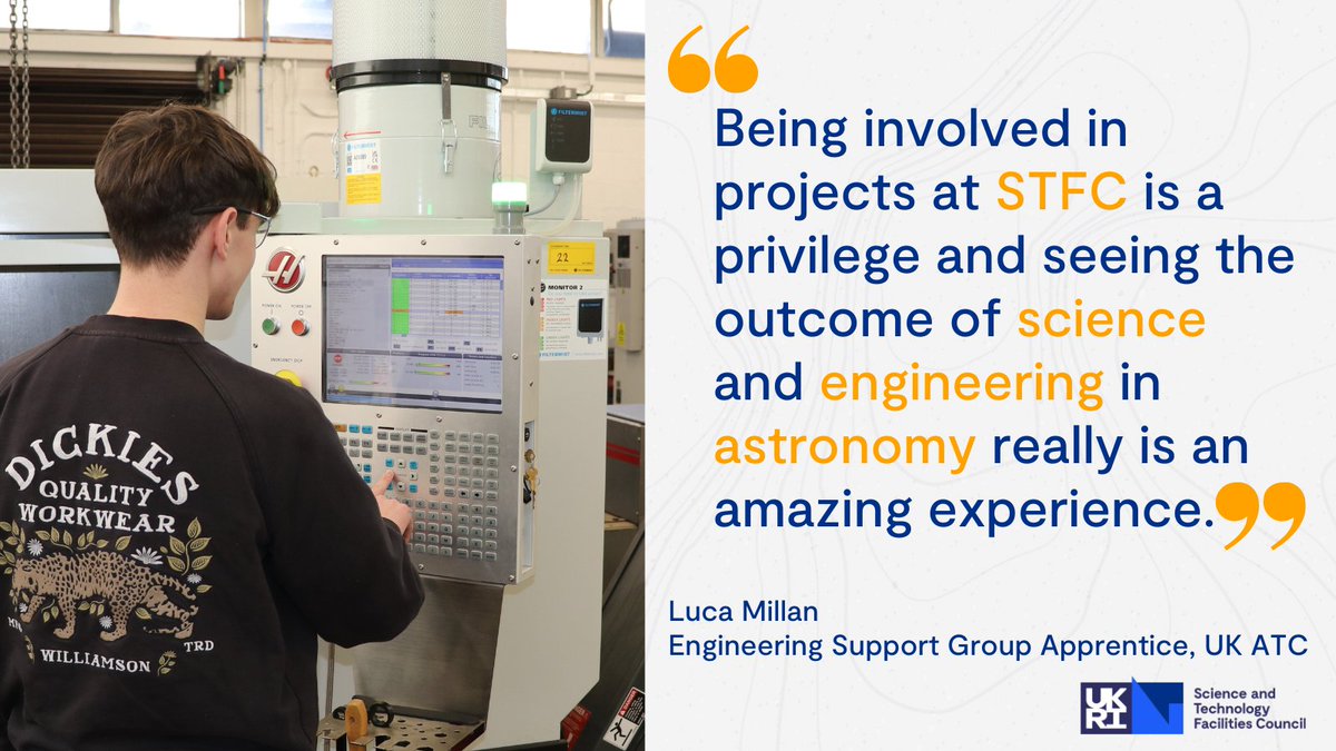 Luca is an Engineering Support Group Apprentice gaining qualifications at college alongside practical experience making #astronomy instruments in the workshop @UKATC. 📚🛠️ Read our Q&A with Luca to find out more 👉 ukatc.stfc.ac.uk/Pages/Apprenti… #NAW2024 #NationalApprenticeshipWeek