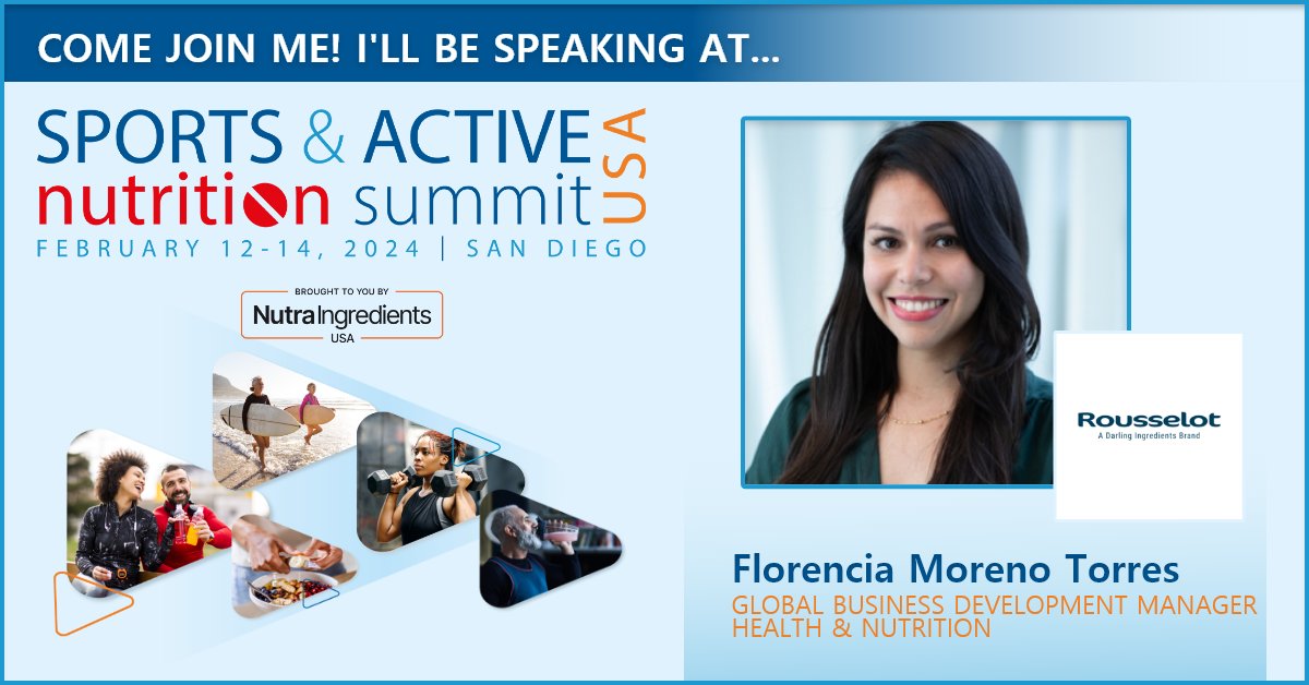 Join us at the Sports &amp; Active Nutrition Summit USA in San Diego! At the fair, Florencia Moreno Torres, Global Business Development Manager Health &amp; Nutrition, will explore exciting opportunities in sports nutrition. Register: hubs.ly/Q02hxhBz0