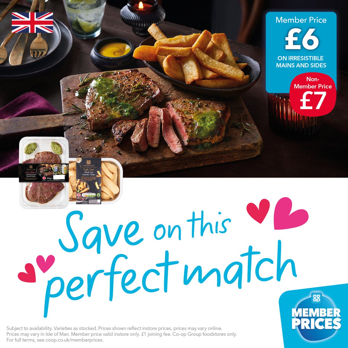 Looking for a delicious way to celebrate Valentine's Day? 
How about steak and chips for 2, available in your local <a href="/coopuk/">Co-op</a> 💕

Not a Co-op Member? Sign up here 👉 coop.co.uk/membership