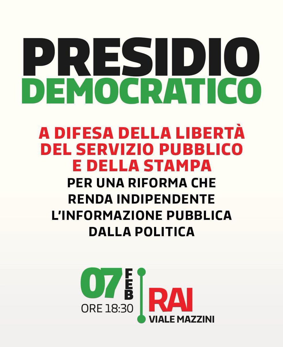 La #Rai è diventata #Telemeloni, strumento di propaganda di #palazzoChigi. Sotto attacco e’ l’articolo 21 della Costituzione. Siamo considerati dal sindacato europeo dei giornalisti (Efj) uno dei paesi ostili ai giornalisti. Bisogna liberare la #Rai dall’ingerenza dei partiti.