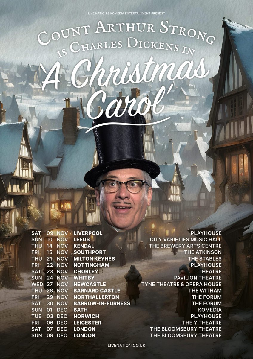 Count <a href="/Arthur_Strong/">Komedia Entertainment CAS Feed</a> is Charles Dickens in ‘A Christmas Carol’

Arthur delivers the Charles Dickens story and follows this with his own adaptation of the most classic of festive tales, A Christmas Carol.

countarthurstrong.com/scrooge/
