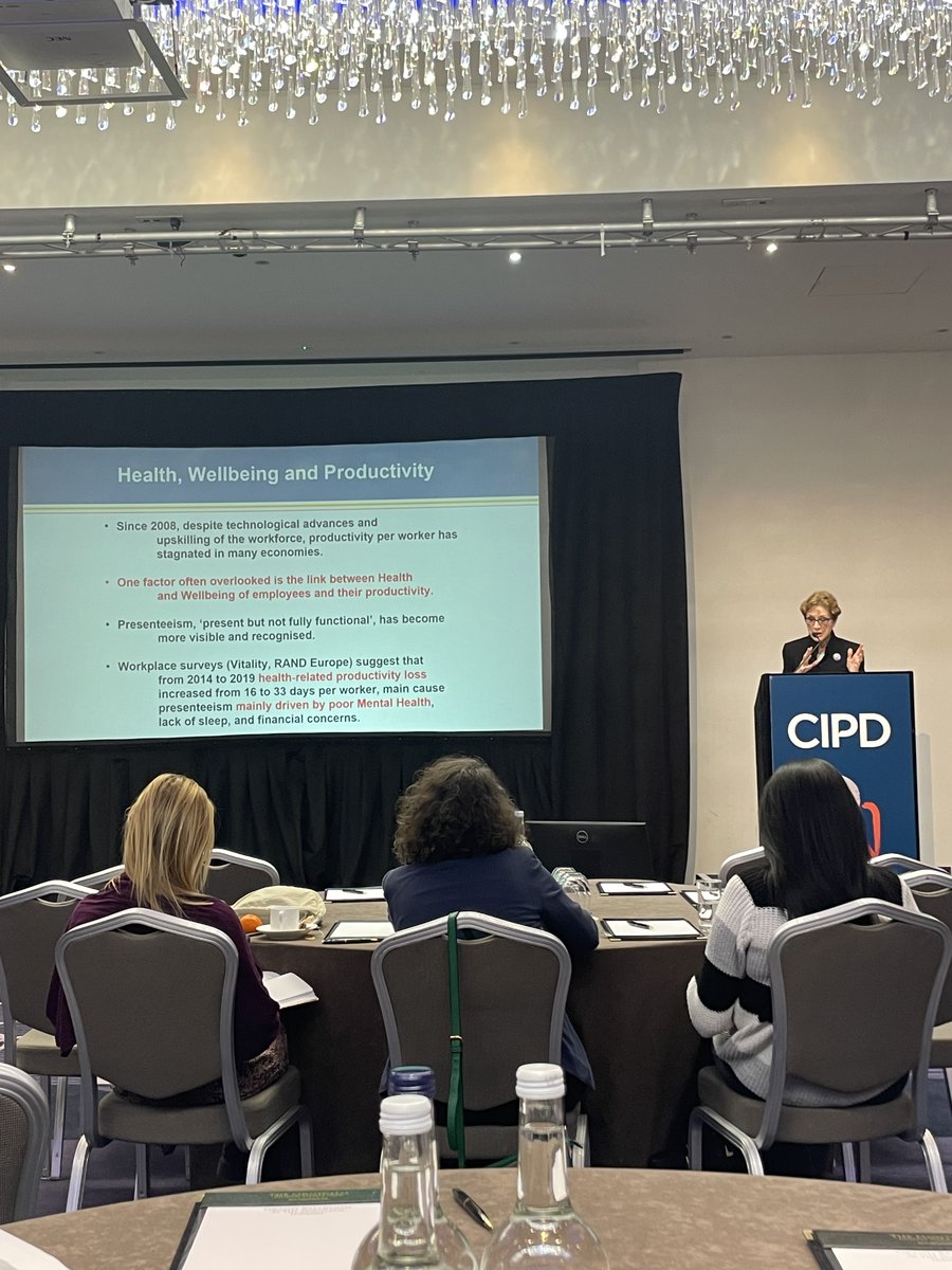 QUB Staff Wellbeing at CIPD Wellbeing at Work Conference. Prof Dame Carol Black emphasising need for placing wellbeing at heart of employee lifecycle #CIPDWW
