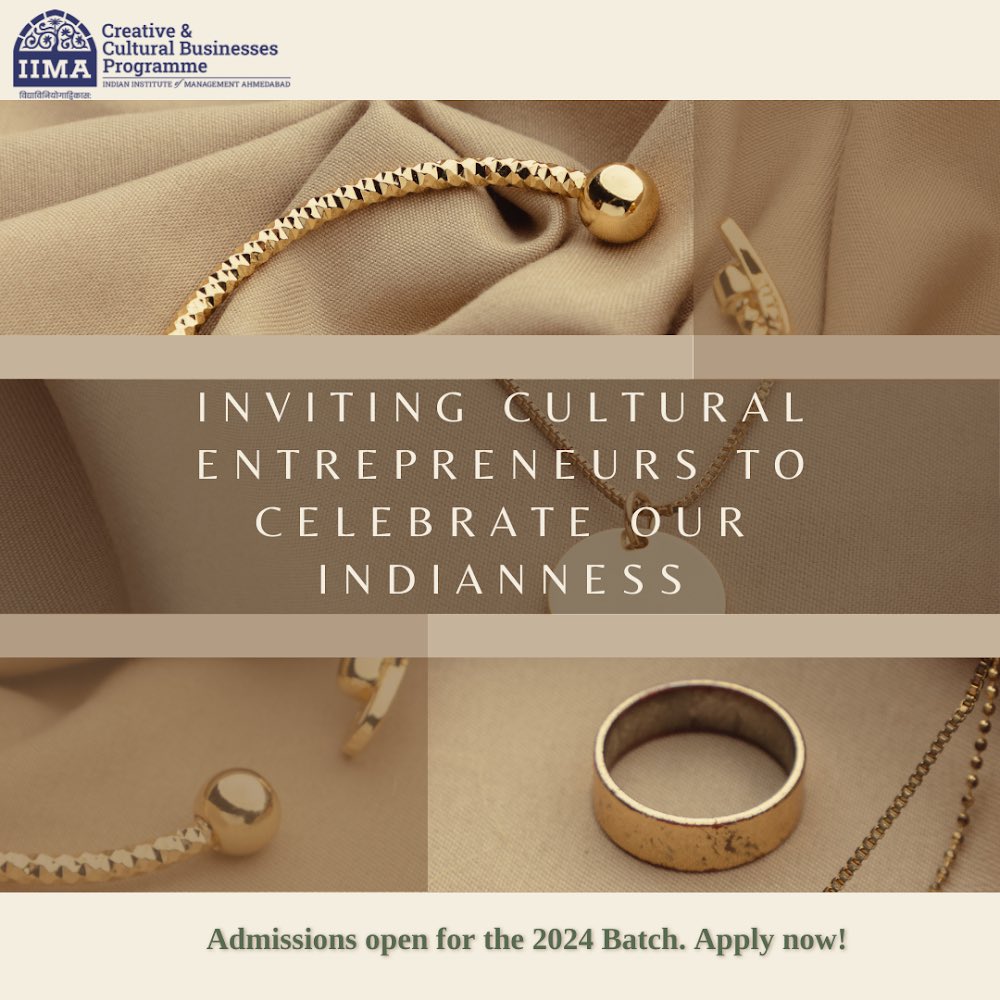 CCBPatIIMA's tweet photo. Success in the Creative and Cultural Industry lies in understanding your niche, embracing exceptional-ness, and building a business model around unique-ness.

Admissions open for the 10th Batch in 2024. Apply here: https://t.co/bDviHtBcxJ https://t.co/oZ6MJh08VH