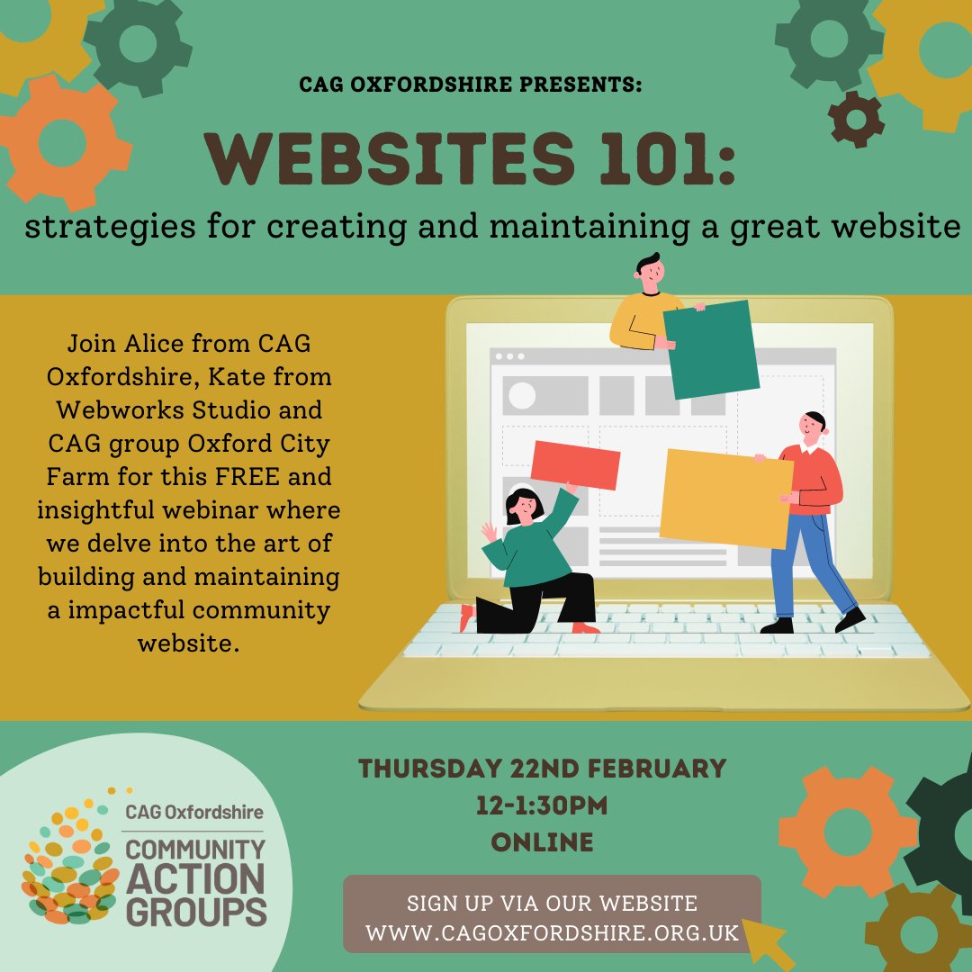 Want to give your website a refresh? Come and hear some top tips from experts and other CAGs. Thu 22nd Feb, 12-1:30pm, on zoom. Book herehttps://www.tickettailor.com/events/communityactiongroupsoxfordshire/1132107