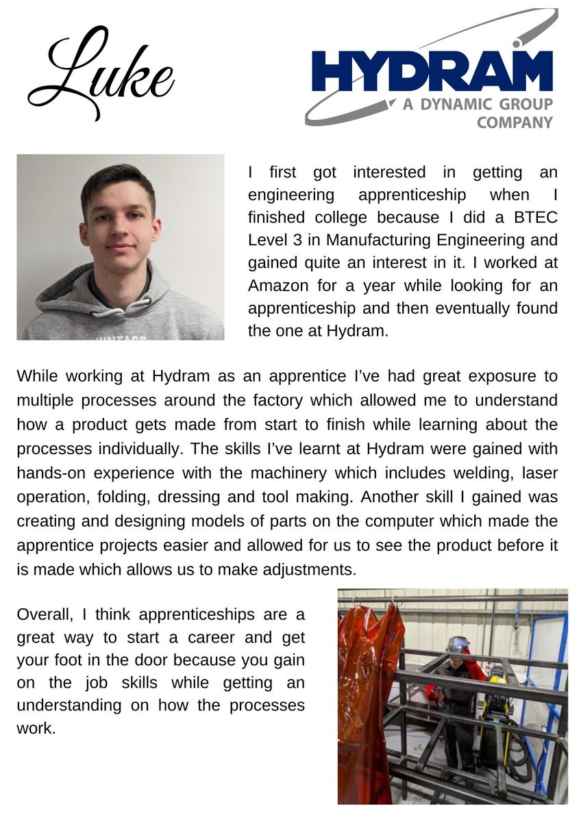 HydramEng's tweet photo. Meet Luke ... Apprentice of the Year 2023. Luke has great work ethic and fits in well with all the team, always happy to pitch in. 
#NAW2024 #engineering #learningexperience #apprenticeships https://t.co/o6h23Qx04E