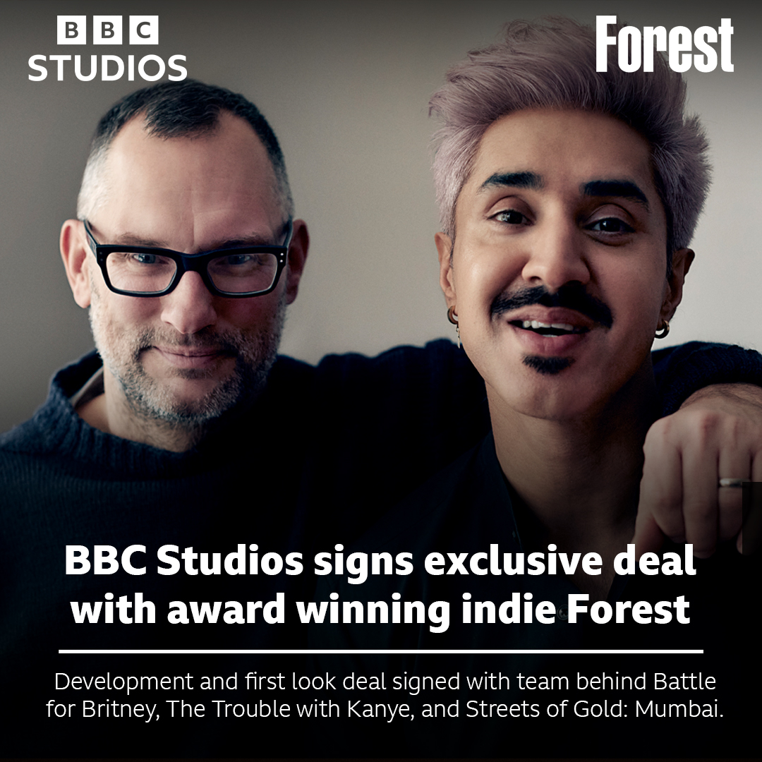 BBCStudiosPress's tweet photo. 🖊️@BBCStudios signs exclusive deal with award winning indie @WeAre_Forest.

Development deal with indie led by @JezLee and @Mobeen_Azhar will support Forest’s growth ambitions in return for first look on distribution rights.

Find out more ⤵️
https://t.co/F05XQXwQAE https://t.co/B8G1Ixete5