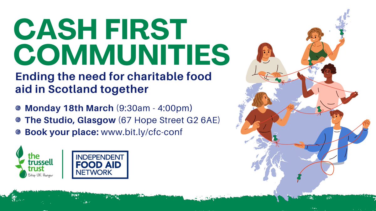 📢 We're excited to announce bookings are open for  #CashFirstCommunities with @IFAN_UK 

Join us to explore how we can learn from #CashFirst  initiatives across Scotland to build a future where no-one needs to turn to charitable food aid.  

👉 Book here: bit.ly/cfc-conf