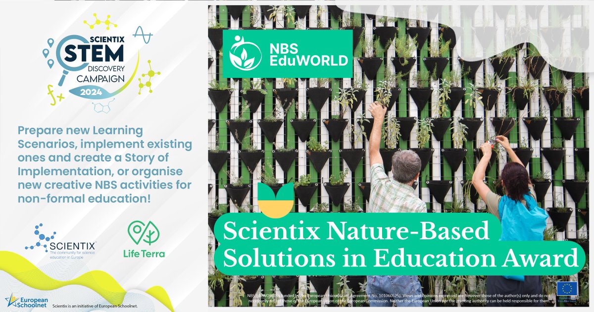 🌟Enter the #Scientix Nature-Based Solutions in Education Award with NBS EduWORLD. Share your NBS activities: Learning Scenarios, Stories of Implementation, Creative activities for non-formal education. 🗺 Submit them to the #SDC24 Map 👉 bit.ly/sdc24-awards @LIFETerraEurope