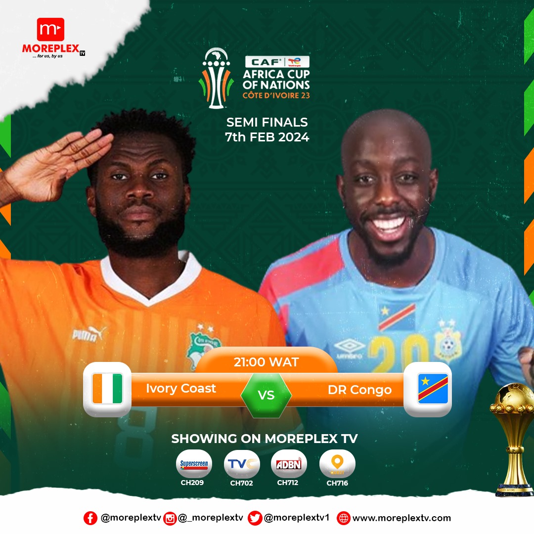 moreplextv1's tweet photo. The stage is set for two electrifying clashes as we enter the final four of AFCON 23'
Don't miss a single minute of the action.
#ForUsByUs #Moreplex #AFCON2024 #africansatellitev #NGARSA #AFCON2023 https://t.co/WlUdfGOgms
