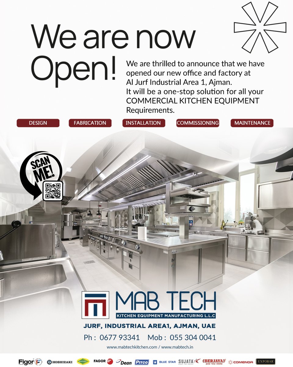 Mabtech_india's tweet photo. We are thrilled to announce that we have opened our new office and factory at Al Jurf Industrial Area 1, Ajman.

It will be a one-stop solution for all your commercial kitchen equipment Requirements.

https://t.co/4sn2hbWwsE
https://t.co/iT8mIz8tD3
#kitchenstainlessequipment
#uae https://t.co/Qw3AYZmbEV