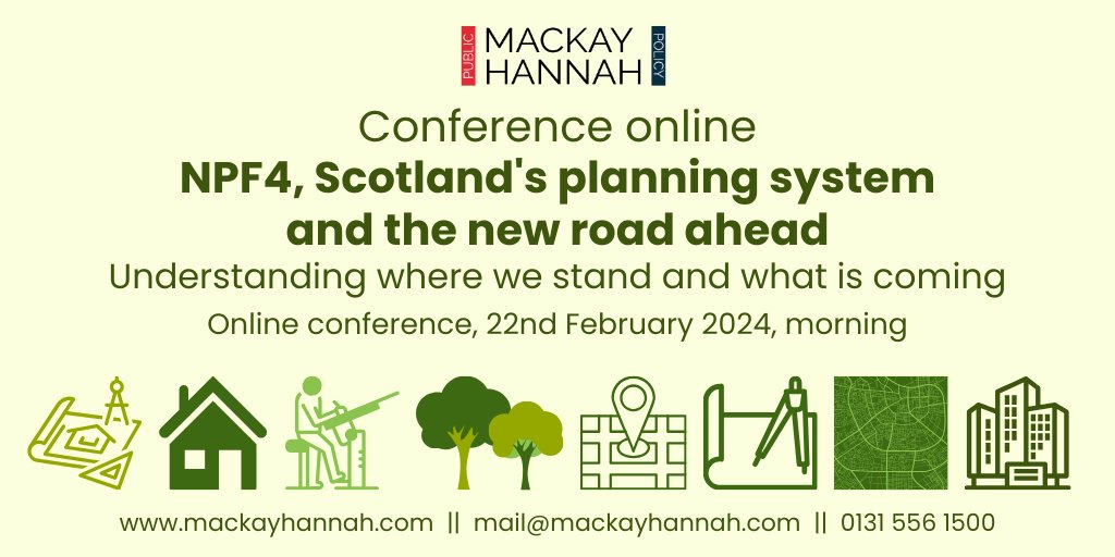 Online half-day conference #NPF4, Scotland's #planning system & the road ahead With @PAS_tweets @CraigMMcLaren @improvserv @stefanosmith15 @HeadsofPlanning @GlasgowCC @RettieResearch @kirstymacari @dundeeuni & Michaela Sullivan Info: tinyurl.com/4s7y9x76 Get 3 for price of 2