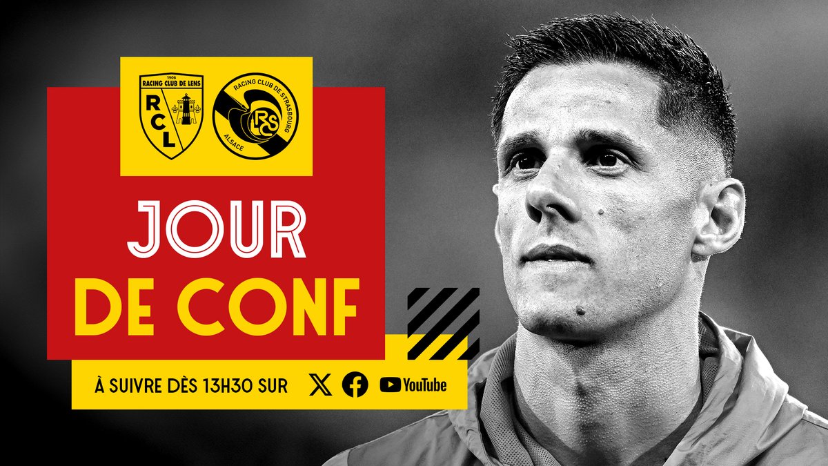 RCLens's tweet photo. C’est #JourDeConf 🎥
Franck Haise et Florian Sotoca seront présents en conférence de presse avant #RCLRCSA.
Rendez-vous ce jeudi dès 13h30 ! https://t.co/kHiDTcSsDG
