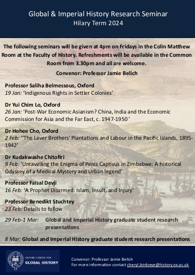 Almost halfway through our seminars for this term! Do join us at 4 pm on Fridays in the History Faculty