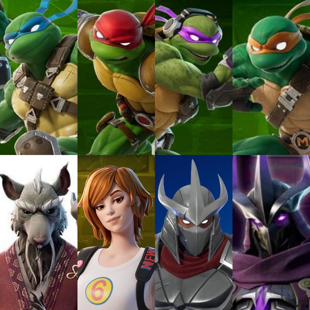 ChomperElectric's tweet photo. Idk what the Fortnite art team was onto but...

...THEY MADE NEAR PERFECT DESIGNS FOR EVERY TMNT CHARACTER THEY GOT

I LOVE THIS GAME TO DEATH https://t.co/6BhYDiaToI