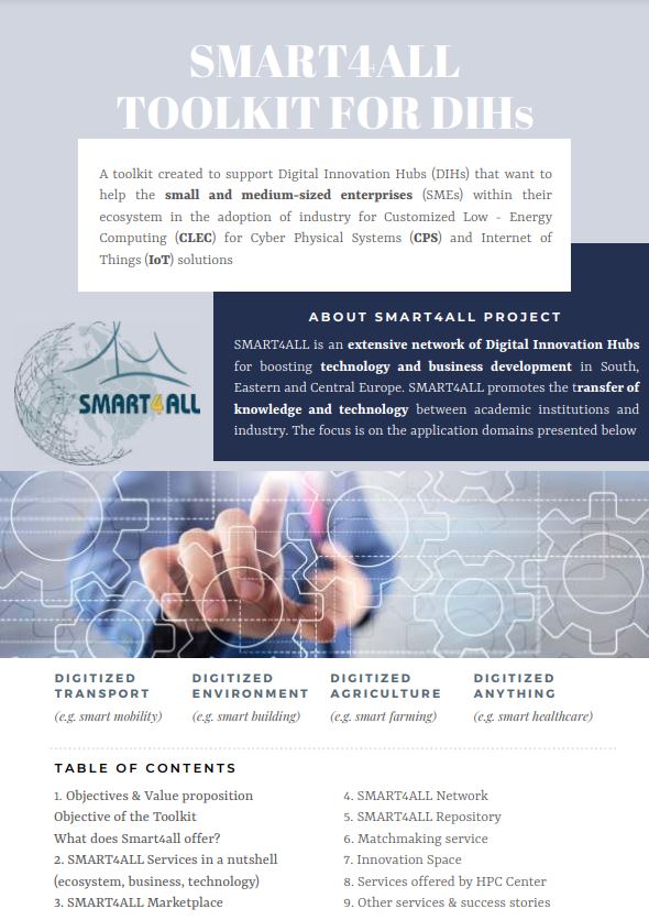 Smart_4All's tweet photo. 🆕 A #SMART4ALL Toolkit for Digital Innovation Hubs (#DIHs) is now online❗️
👉 https://t.co/Iu6ESeKEnW
🎯 We created this toolkit to support DIHs that want to help the #SMEs within their ecosystem in the adoption of industry for CLEC for #CPS & #IoT solutions. https://t.co/xDkWXT258O