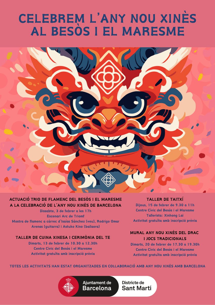 🐉Celebrem l'Any Nou Xinès al Besòs i el Maresme🐉

💥Ja tenim el cartell oficial amb la programació d'aquest any. T'apuntes a alguna de les activitats?