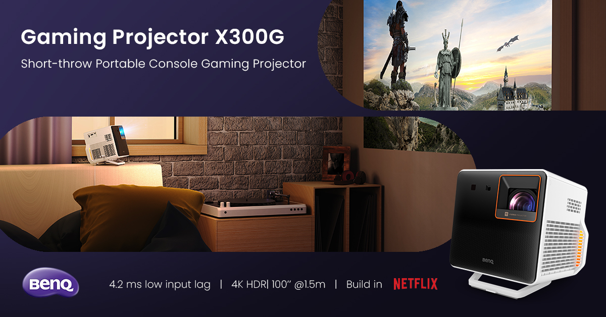 BenQ X300G elevates your gaming setup in any room. 💪😁 Build your game corner with the 4K HDR short-throw portable console gaming projector! 🔥 👉 Learn more about the X300G : benq.eu/en-eu/projecto… ⚡️16ms (4K@60Hz) and fast to 4ms (1080p@240Hz) for smooth gameplay…