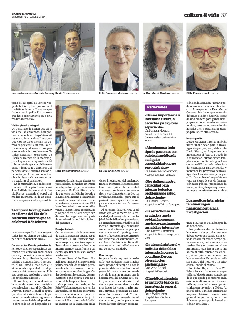 #DiaMedicinaInterna2024 #OrgullodeserInternista
No se puede tener una profesión mejor, sin duda
#SiempreALavanguardia
diaridetarragona.com/movil/cultura/…