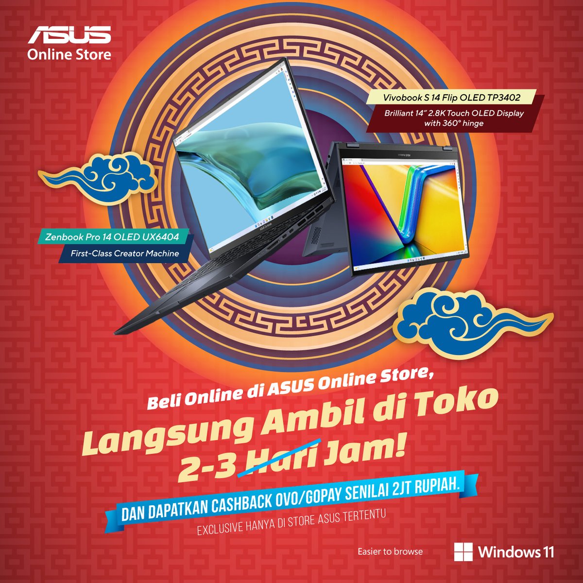 ASUS_Indonesia's tweet photo. Beli di ASUS Online Store, barang langsung ready pickup di toko ASUS store & dapatin cashback OVO/Gopay senilai 2JT rupiah!! ๐๐
Mulai Feb ini gak perlu lagi tunggu 2-3 hari untuk pickup, langsung ke toko & ambil barangmu dalam waktu 2-3 jam saja. ๐โโ๏ธ๐จ
#ASUSOnlineStoreID https://t.co/m6miJCqZyP
