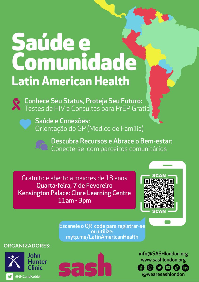 It is today! In partnership with @wearesashlondon @cwpluscharity and the Sexual Health Services of @ChelwestFT, we are bringing awareness on healthcare access, HIV Testing, sexual and reproductive health to the Latin American Population in London. Come and have a chat with us!