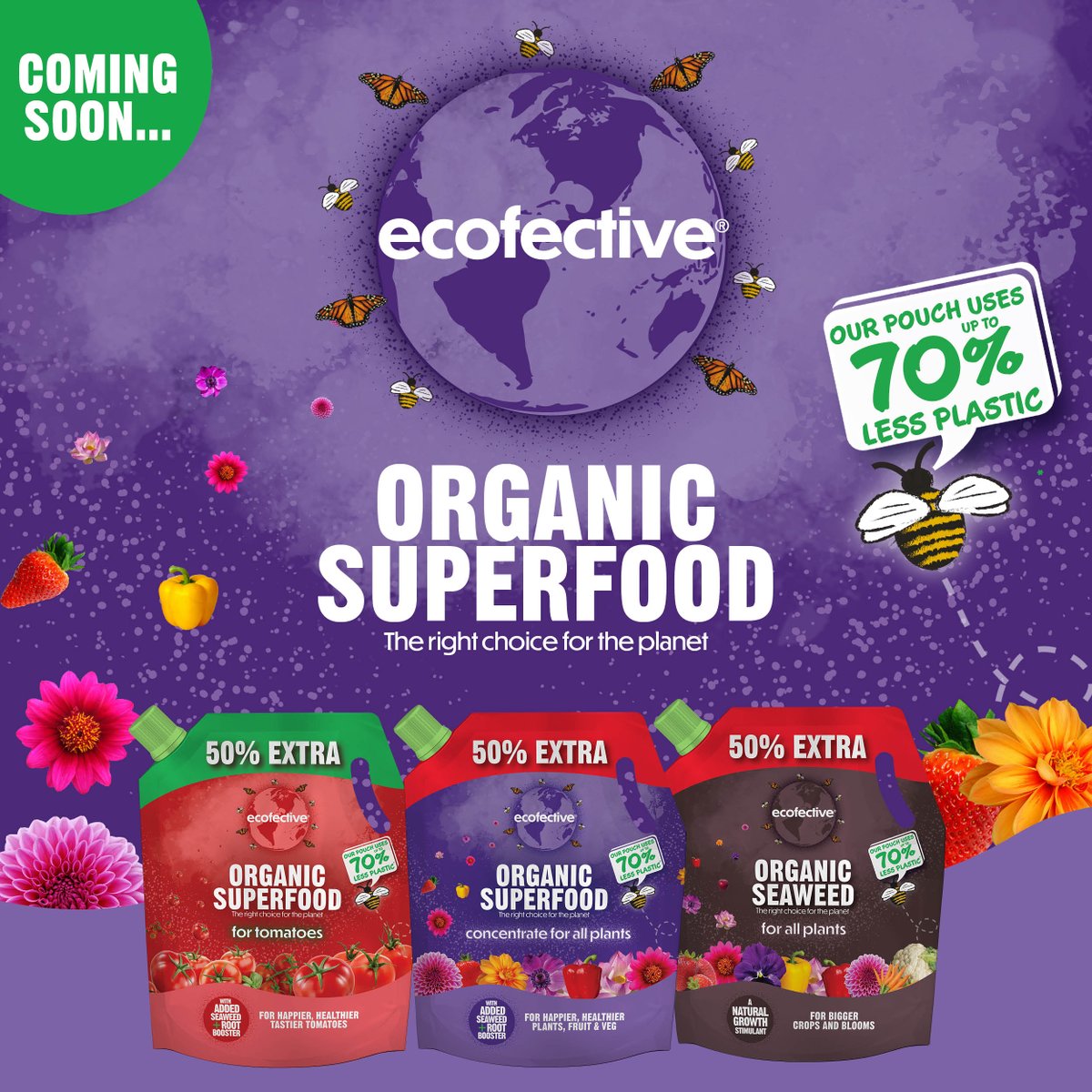 Coming soon...
🌻ecofective Organic Superfood liquid feeds will provide increased crop yields &amp; bigger brighter blooms for gardeners
♻️They come supplied in a flexible pouch, which uses up to 70% less plastic than a traditional rigid bottle
👀Watch this space to find a stockist!