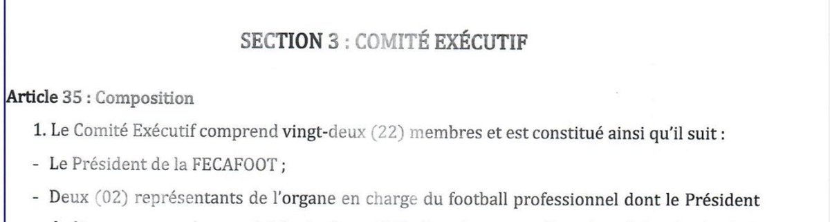 parsen86's tweet photo. @Reasonabl_Doubt @MaitreNguiyan S’il vous plaît ceci voudrait dire que le président de la FECAFOOT n’est pas membre de l’assemblée Générale ou je me trompe ? Vu qu’il est membre du COMEX et que les membres du COMEX perdent leur qualité de membre durant leur mandat https://t.co/ErCT1JSf4X