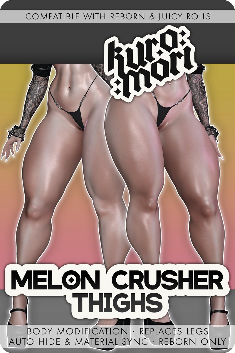plapcake's tweet photo. Coming soon...
++ kuromori ++ melon crusher thighs @ EUPHORIA
✅ A complete leg replacement body modification for Reborn to give you strong, athletic but not overly muscular thighs and calves.
✅ BOM &amp; Material Sync
✅ Works with Juicy Rolls
Taxi: https://t.co/k3GpJed1Yi https://t.co/7DLN8jINNM