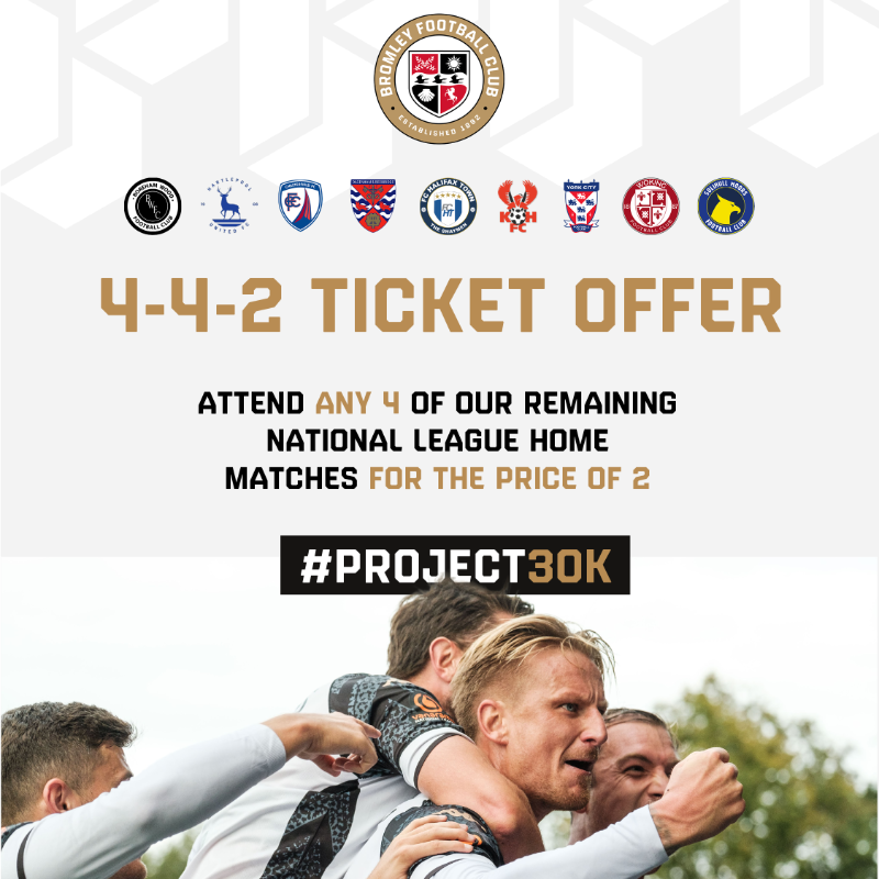 bromleyfc's tweet photo. Chesterfield ✅
Dag &amp; Red ✅
Halifax ✅
Kidderminster ✅
York ✅
Woking ✅
Solihull ✅

Supporters can purchase tickets to any of the above 4️⃣ home fixtures for the price of 2️⃣

Hurry, offer ends Friday 16th!

#WeAreBromley | #Project30k