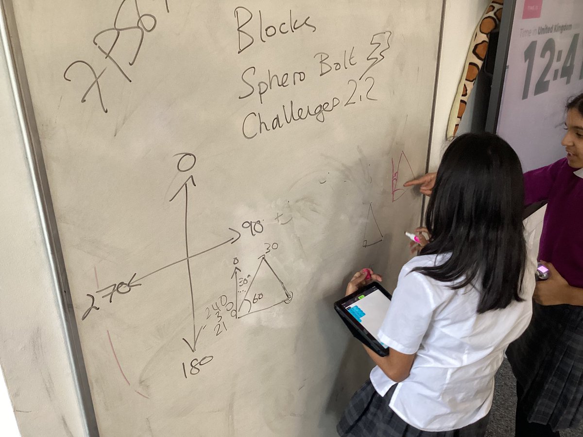 BGSICT's tweet photo. #BGSYear7 @BedfordGirlsSch have enjoyed using @Sphero this week. We have focused on bearings recapping their @BGS_Maths skills with angles in shapes to draw equilateral and right angle triangles. #BGSComputerScience #BGSMaths #BGSThinkers https://t.co/HdEtAo4nBV