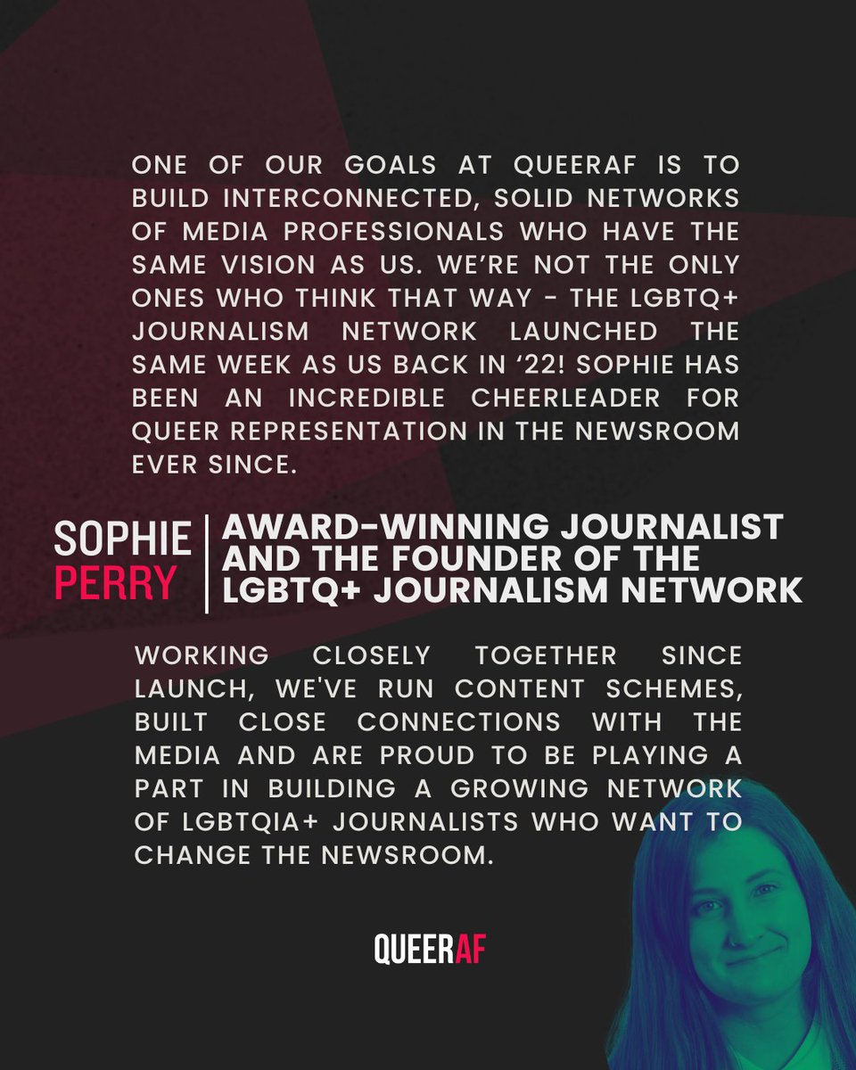 .@itssophieperry | An award-winning journalist and the founder of the @LGBTQJournoNet is a #QueerAFDisruptor 2024 👏 Full list 👉 wearequeeraf.com/disruptors2024/