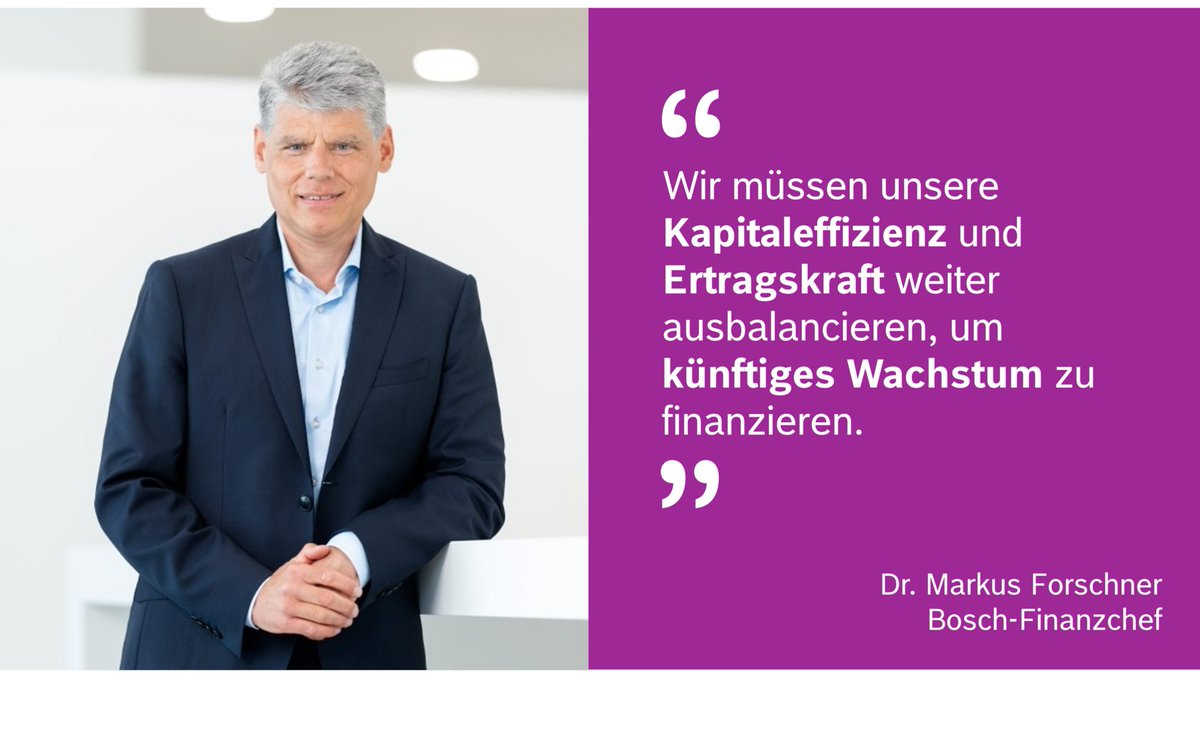 Geschäftszahlen 2023: In der aktuellen Wirtschaftslage erwartet Bosch auf dem Weg zum Renditeziel von 7 % eine Verzögerung um 1-2 Jahre. Es sind erhebliche Vorleistungen in einem mäßigen Konjunkturumfeld zu erbringen.