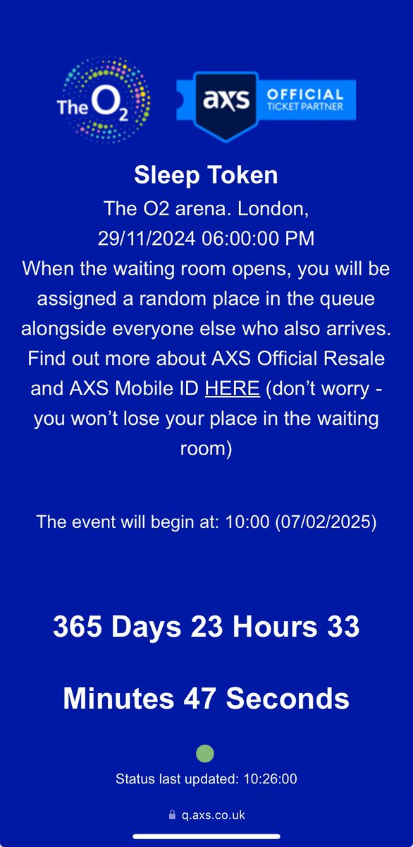 jrakeighley's tweet photo. Hey @AXS_UK @axs appears the presale ticketing link for @Sleep_Token at @TheO2 is broken https://t.co/DZOSSVY6CE