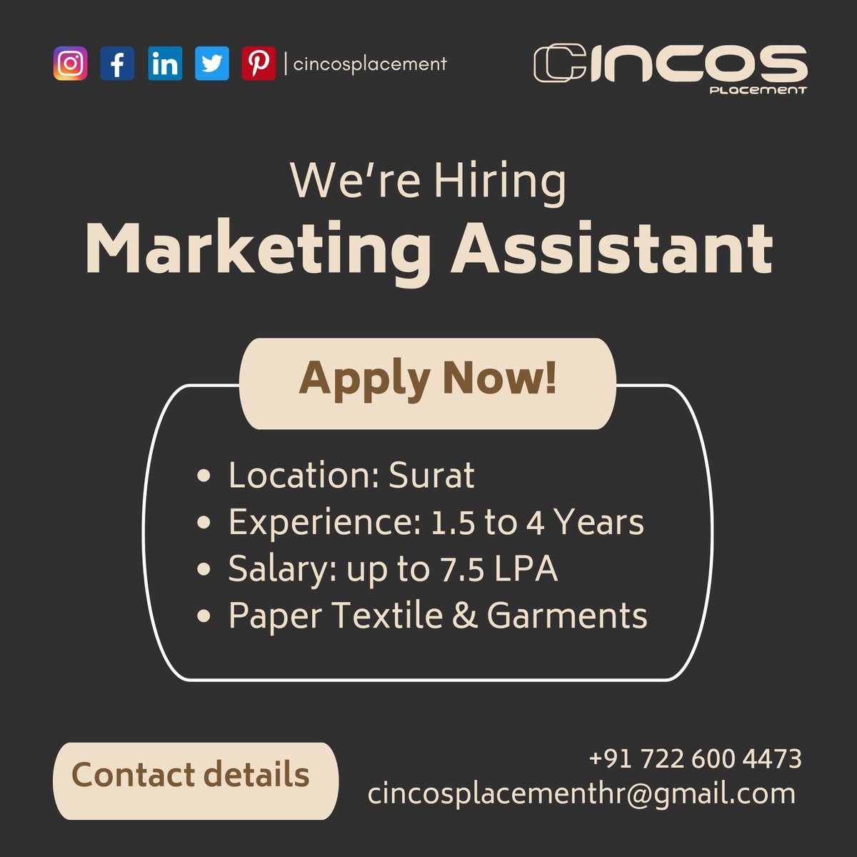 Exciting opportunity for Marketing Assistant with the best Staffing Management Consultant in Surat!

Contact Us
Phone : +91 7226004473

#MarketingAssistant #SuratJobs #DreamCareer #UrgentJobs #BestRecruitmentConsultancyInSurat #BestRecruitmentAgencyInSurat