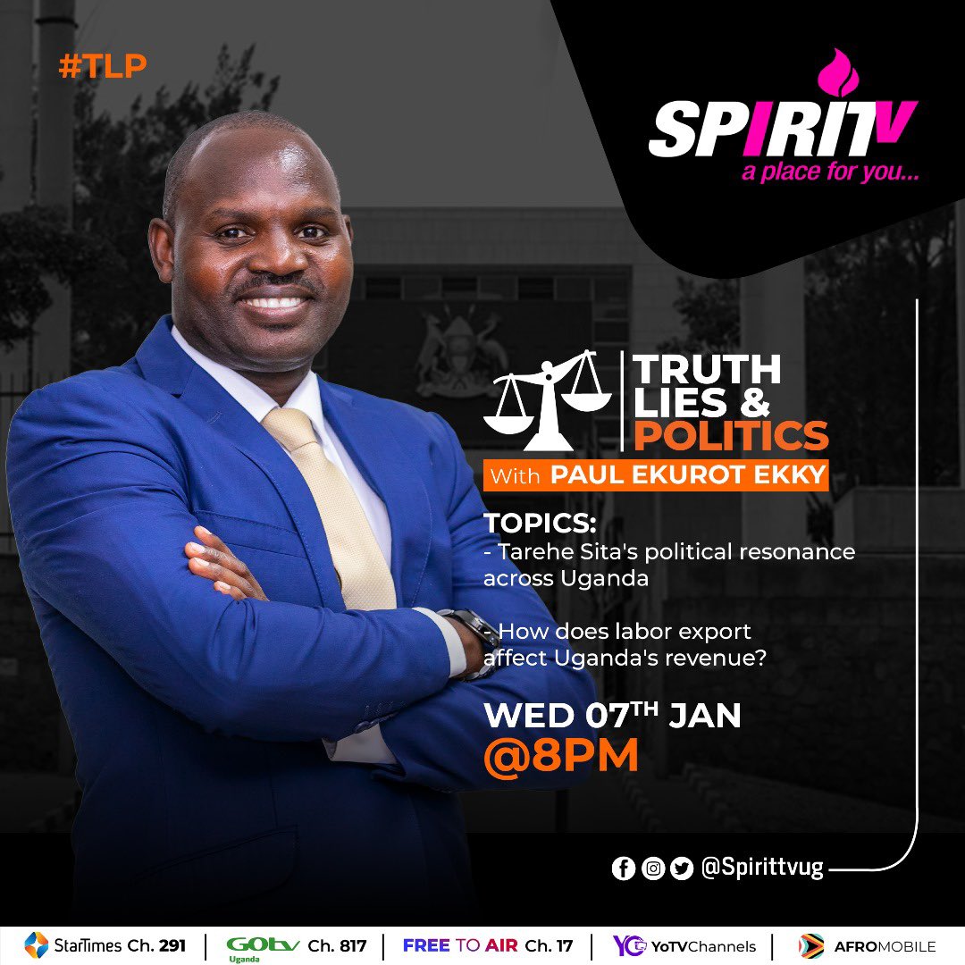 PaulEkurot's tweet photo. Wednesday it is! We talk about #TareheSita and it’s relevance today.
We will turn our attention to the sticky issue of #labourexport with @rwomchechen , #LawrenceEgulu - MGLSD & Cpt Wilson Kagaba on the Truth, Lies and Politics @spirittvug at 8pm. Miss not https://t.co/gas2fycikl