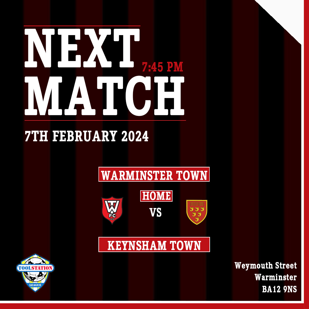 WarminsterTnFC's tweet photo. Tonight!

Next Match: Home to Keynsham Town

#warminster #football #soccer #nonleaguefootball #nonleague
@tswesternleague https://t.co/Yj3Wf0U3uG