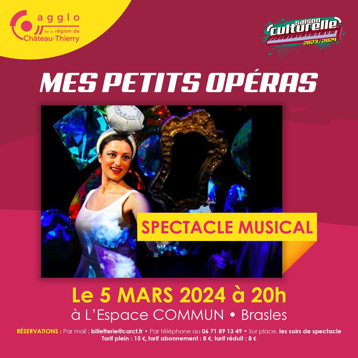 Venez vibrer avec Aria pour une première initiation à l'art lyrique ! 

RDV 📅 le 5 mars,📍à l'Espace Commun à Brasles, à 20h, pour découvrir le spectacle musical Mes Petits Opéras (<a href="/TheatreBoussole/">Théâtre La Boussole</a>). 

Réservez vite votre place !🤩

#agglochateauthierry #culture #musique