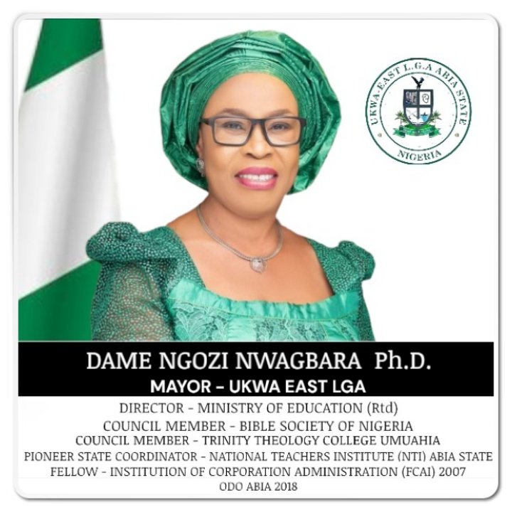 UKELGC's tweet photo. Dame Ngozi Nwagbara  Ph.D.
Mayor, Ukwa East LGA. https://t.co/FyYrqHwdPJ