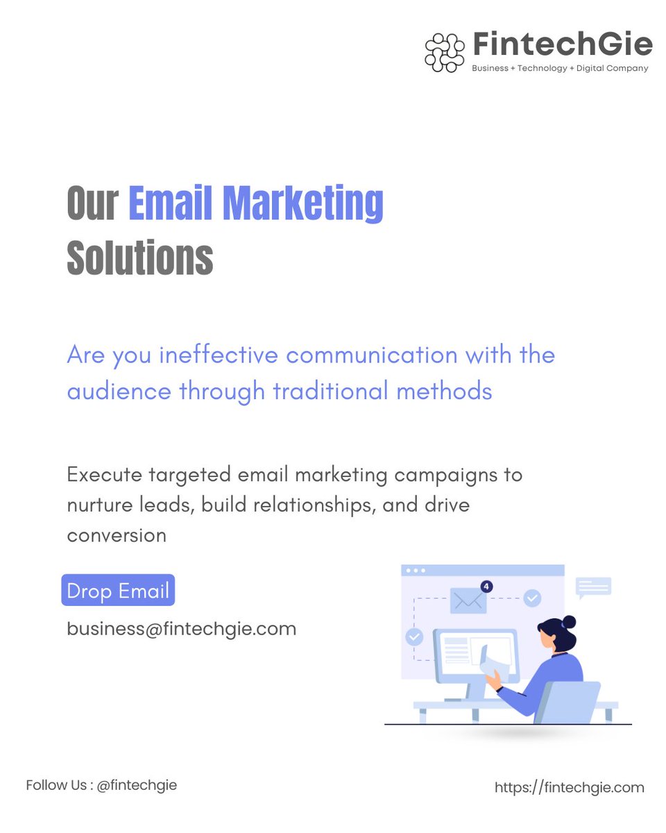 Are you ineffective communication with the audience through traditional methods?

Execute targeted email marketing campaigns to nurture leads, build relationships, and drive conversion.

#fintechgie #emailmarketing #emailcampaigns #emailsubscribers #b2bemailmarketing