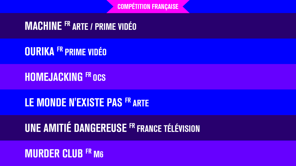 🎬 L'intégralité des séries nommées à la compétition française :  

👉🏻 Curieux de découvrir #Machine, un mix avec Kill Bill avec au casting Margot Bancilhon et Joestar, ou encore #Ourika pour Prime Video 👀