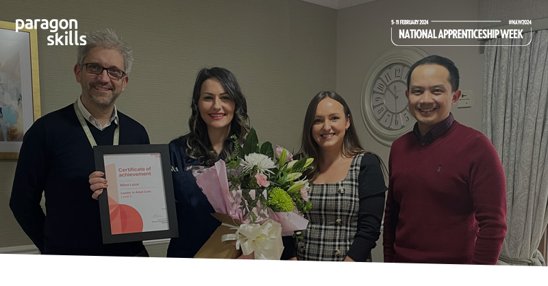 ParagonSkills's tweet photo. On of our BDMs Lucy Crossley visited Abbeycrest Nursing Home to present Alina Lazar with some flowers and a certificate as the first Aria Care Achiever since our partnership started in April last year. 

#apprenticehsips #NAW24 #skillsforlife https://t.co/DO6Zuv0ETI