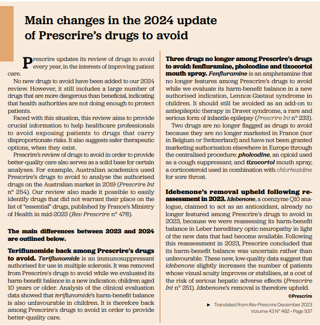 📢Fármacos a evitar: Prescrire 2024‼️
<a href="/EASPsalud/">Escuela Andaluza SP</a> 
Vía <a href="/PrescrireInt/">Prescrire International</a> 
Más información 👉easp.ws/cadimedestacad…