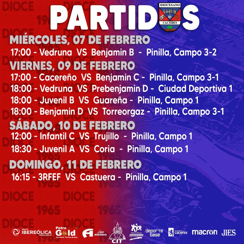 ❤️💙PARTIDOS❤️💙
Estos son los encuentros que nuestros equipos disputarán este fin de semana⬇️⬇️
¡¡TE ESPERAMOS!! ❤️💙
#VamosDioce #SiempreDioce