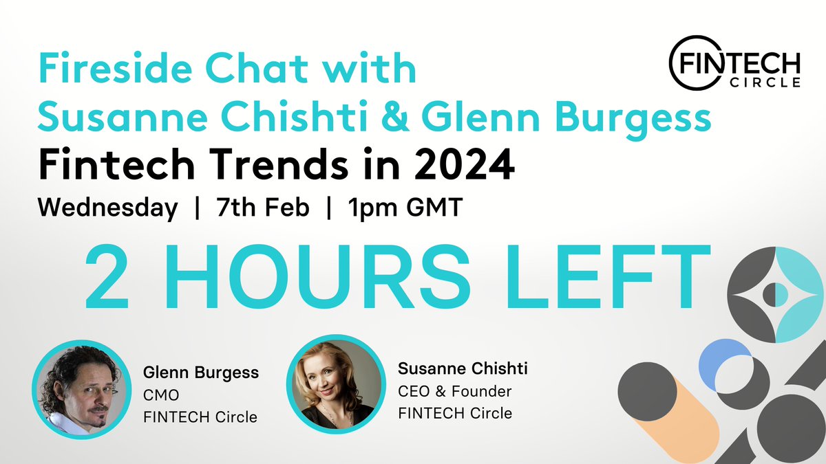 FINTECH Circle (@fintechcircle) on Twitter photo 📢Get ready to level up your Fintech game!
Our Fireside Chat on Fintech Trends 2024 with <a href="/SusanneChishti/">Susanne Chishti</a> & <a href="/GlennPBurgess/">Glenn P Burgess</a> is about to kick off. Join us today at 1 pm for an insightful discussion.
Join Now 👉🏼bigmarker.com/fintech-circle…
#fintech #finTrends #fintech2024 📢Get ready to level up your Fintech game!
Our Fireside Chat on Fintech Trends 2024 with <a href="/SusanneChishti/">Susanne Chishti</a> & <a href="/GlennPBurgess/">Glenn P Burgess</a> is about to kick off. Join us today at 1 pm for an insightful discussion.
Join Now 👉🏼bigmarker.com/fintech-circle…
#fintech #finTrends #fintech2024