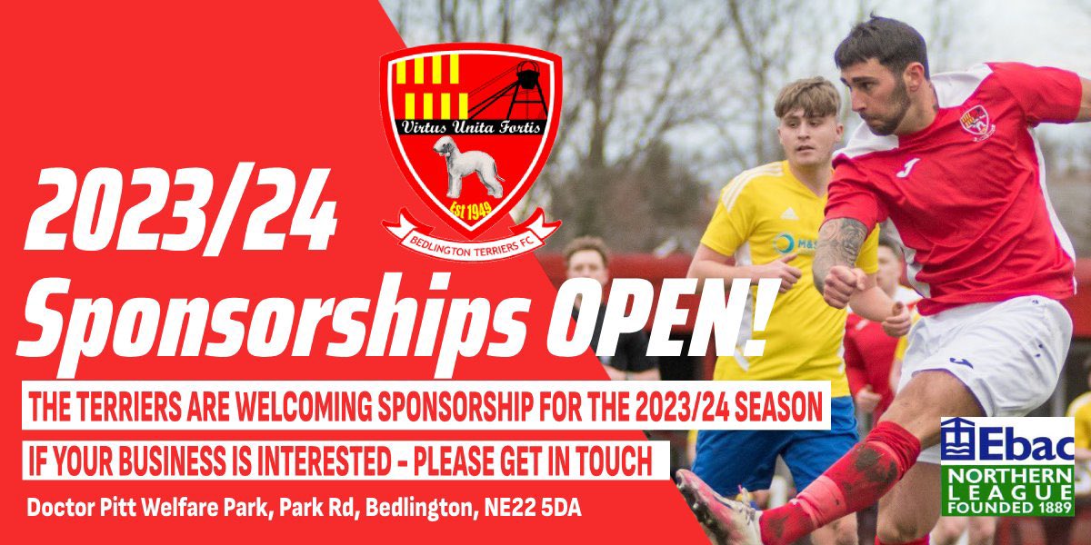 SPONSOR THE 2023/24 and 2024/25 TERRIERS!🔴⚪ ⚽ Shirt sponsorship - Home/Away shirts 👕 Shirt back/sleeves sponsorships 🩳 Short advertising opportunities 🧑 Player sponsorships If you/your business would like to sponsor the team, DM us to discuss packages for all budgets!🔴⚪️
