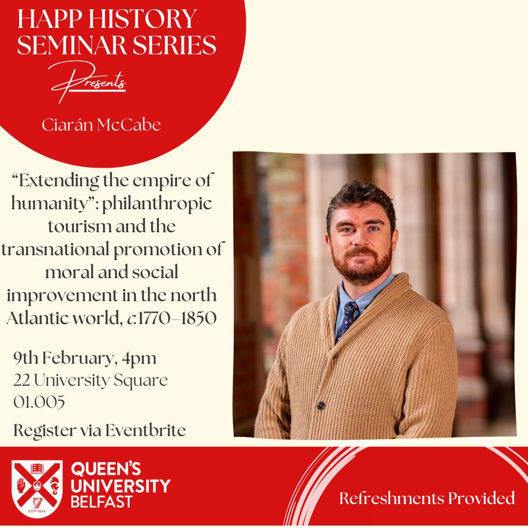 Join HAPP's own Dr Ciaran McCabe for this week's History Seminar, 'Extending the Empire of Humanity' Soft drinks, wine and refreshments provided! 📅 09/02, 4pm 🏛️ 01.005, 22 Uni Square 👉 ow.ly/jIPI50QyruC