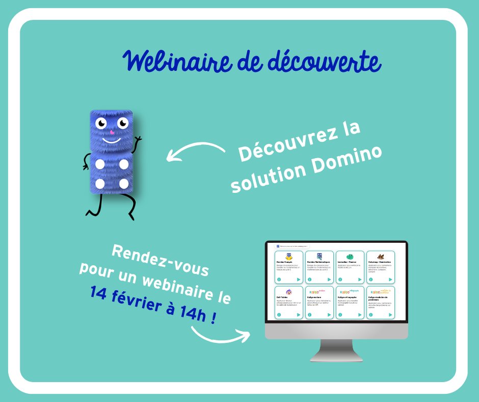 Webinaire pour découvrir #DominoEducation #cycle2 !
📅Rdv le mercredi 14 février à 14h
Inscription👉tinyurl.com/ycyyrbnd
#DNE <a href="/Maskott/">Mike Skott</a> <a href="/belineducation/">BelinEducation</a> #erun <a href="/edu_num/">Éducation Numérique</a>