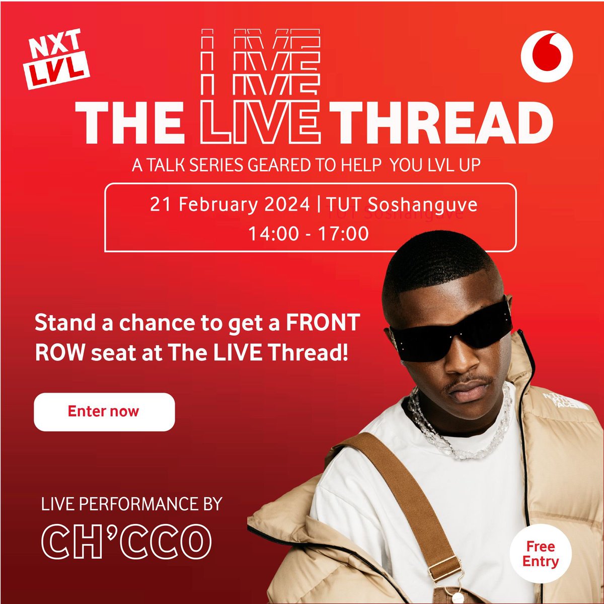 Pirara, listen up! WIN 1 of 100 front-row seats to see Mpoomy Ledwaba, The Funny Chef, Ch’cco, Pamela Mtanga, &amp; more, LIVE at TUT Sosha on Feb 21st. Just buy a NXT LVL R19, 60 min voice bundle, share proof of purchase on socials using #TheLIVEThread, &amp; you could #WIN!